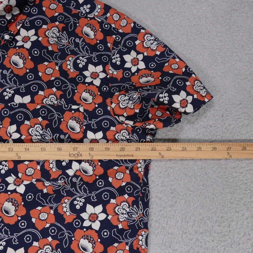 J Crew Floral Shirt Mens Medium Classic Fit Blue Short Sleeve Button Down